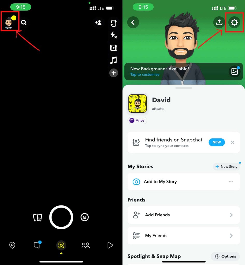 Snapchat settings to change diplay name