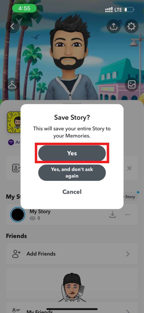 Story Save Confirmation Snapchat