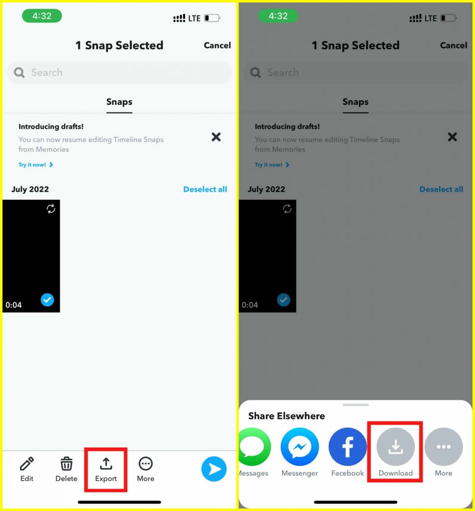 export and download videos from Snapchat Memories