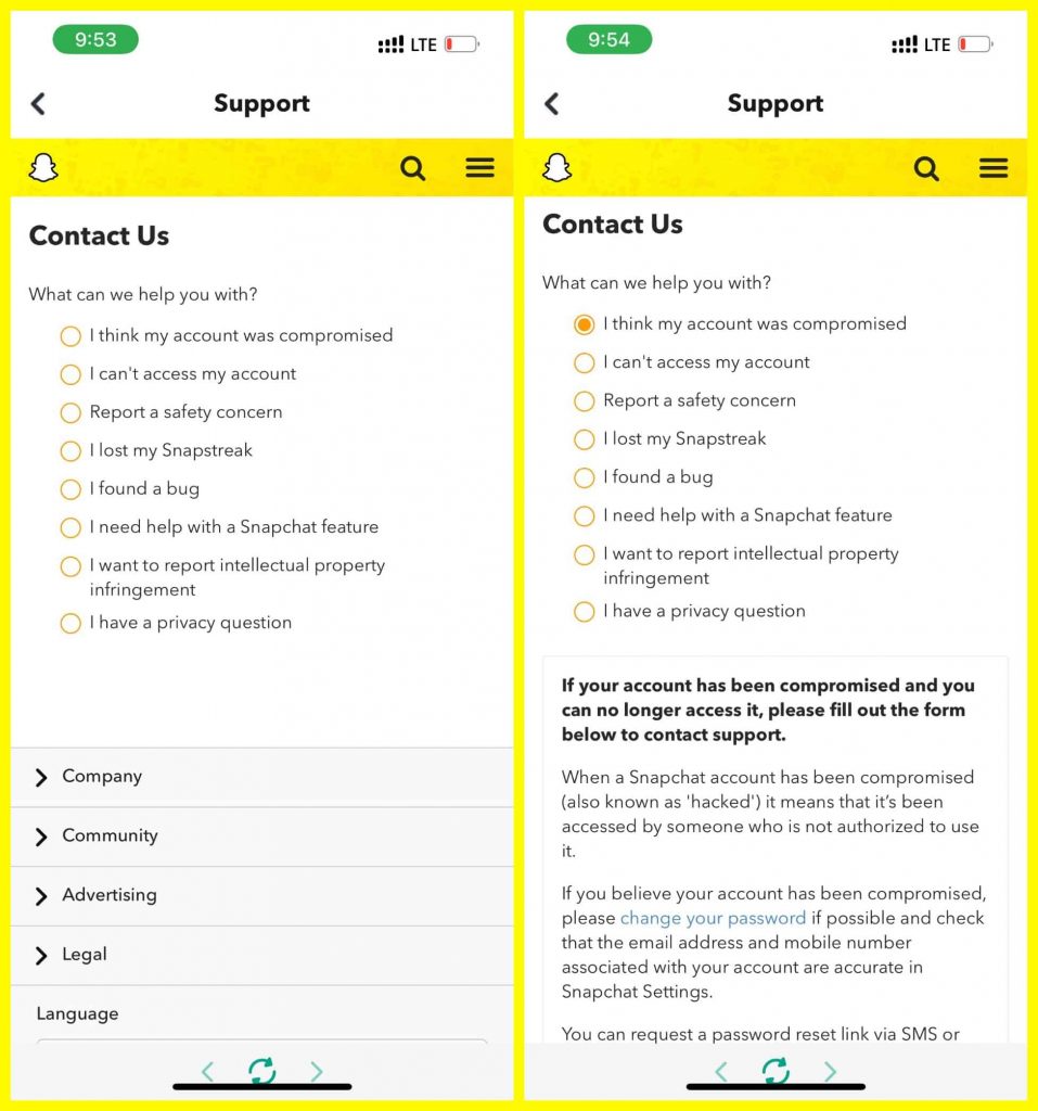 Email Snapchat Support